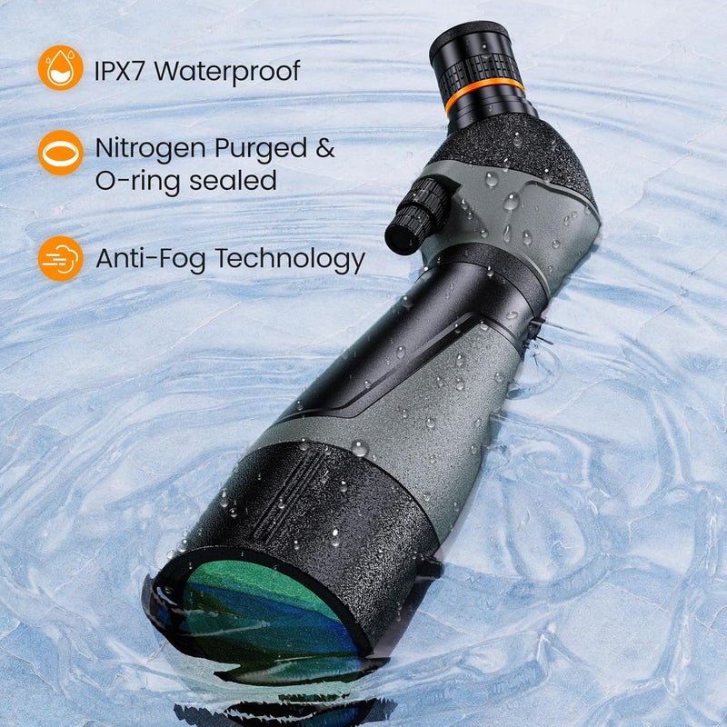 Three Triping 25-75x85 Spotting Scope with Tripod - Phone Adapter & Carrying Case, IPX7 Waterproof Fogproof Spotter Scope for Bird Watching, Wildlife observing - Image 4